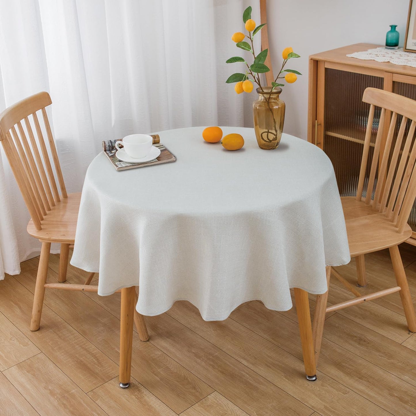 NLMUVW Ivory White Linen Round Tablecloth 48 Inch, Small Table Cloth Textured Dining Table Cover Water Resistant for Party Cafe Kitchen
