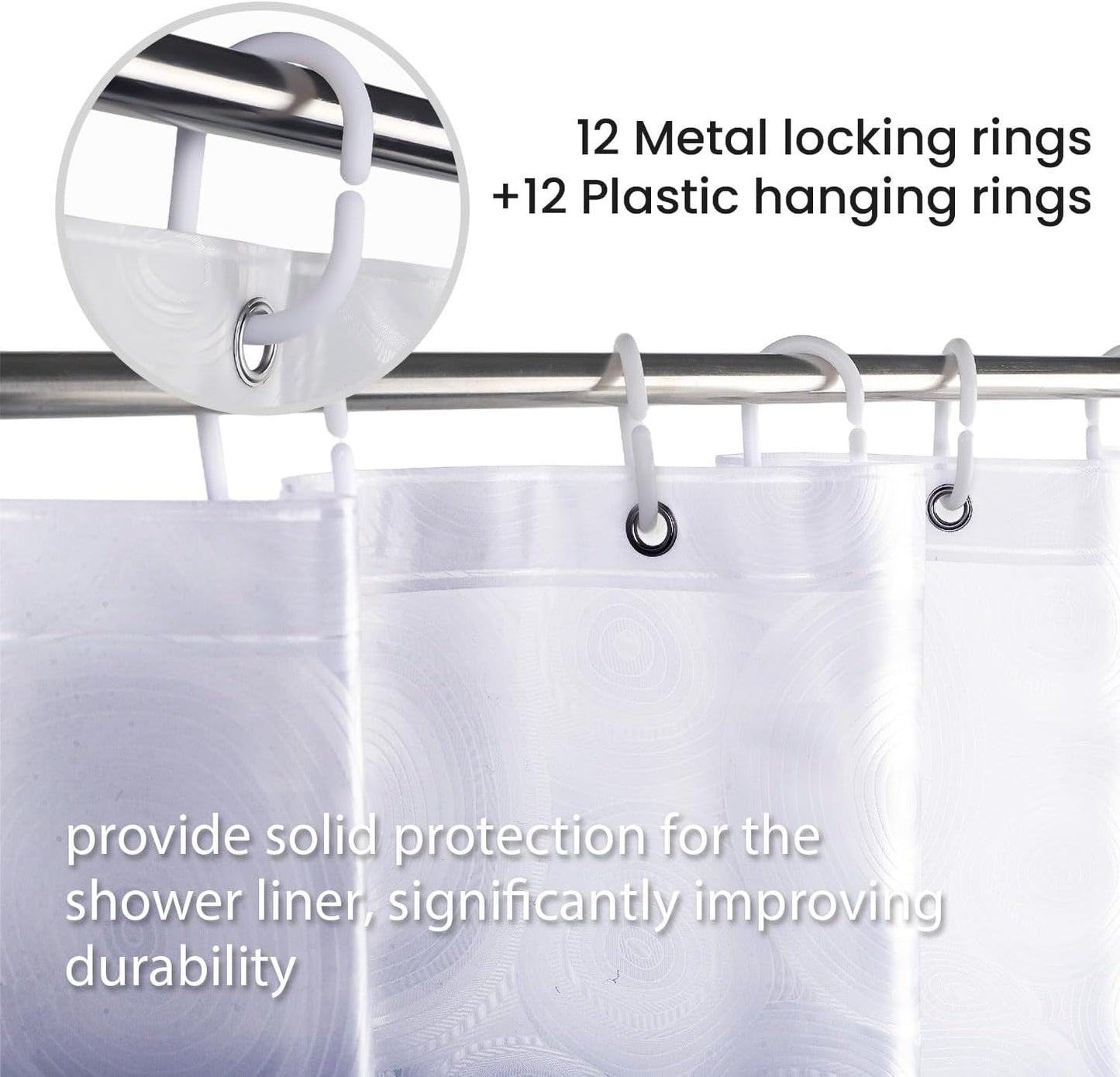 LiBa PEVA Shower Curtain Liner - 8G Waterproof, 72x72 Inch with Magnets & 12 Plastic Rings | Oceanic Gradient Design