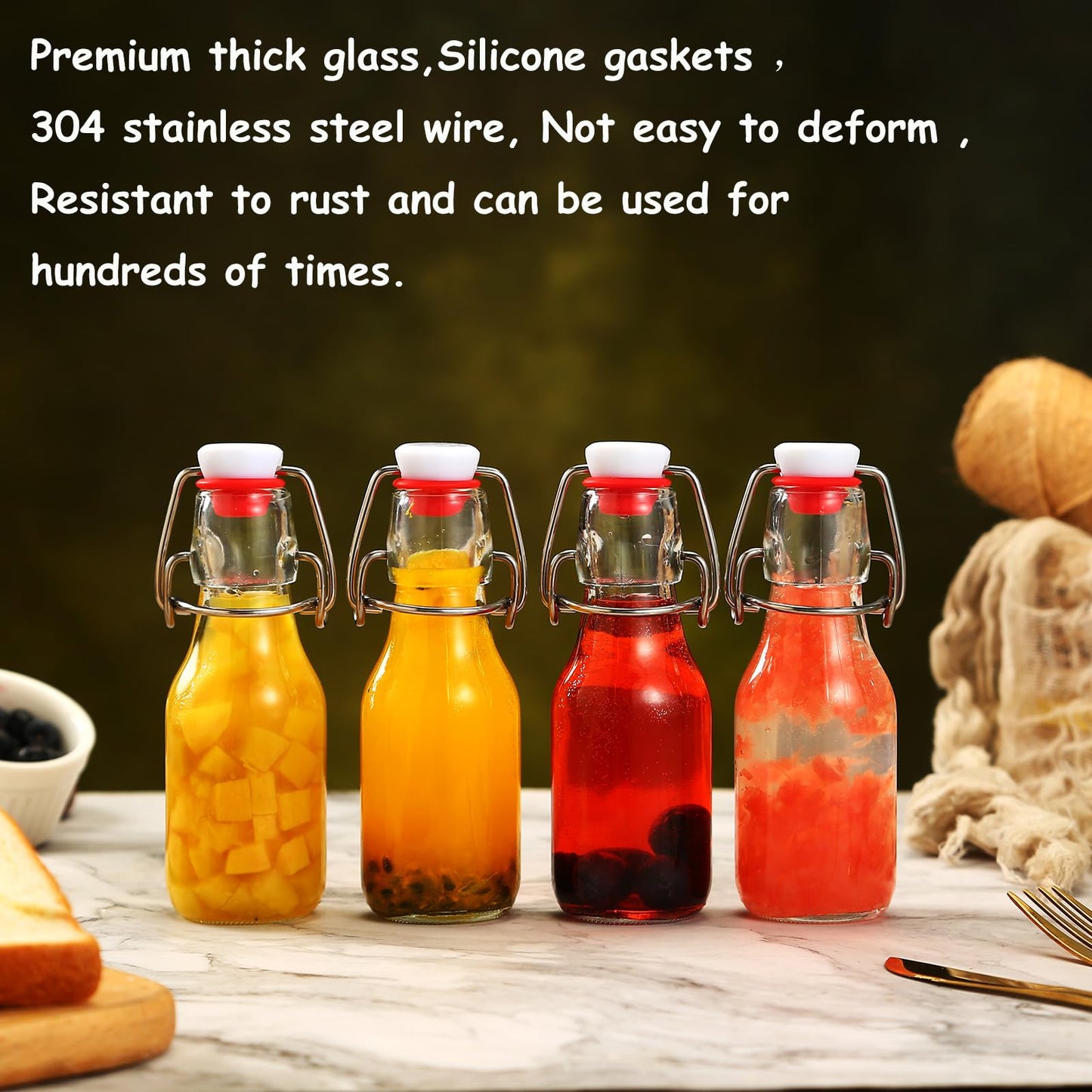 ZEBEIYU 12 Pack 4 oz Swing Top Glass Bottles,Flip Top Glass bottles with airtight Caps for Home Brewing Beer,Kombucha,2nd Fermentation,Kefir,Beverages,Soda,Oils,Vinegar,Limoncello,Vanilla extract