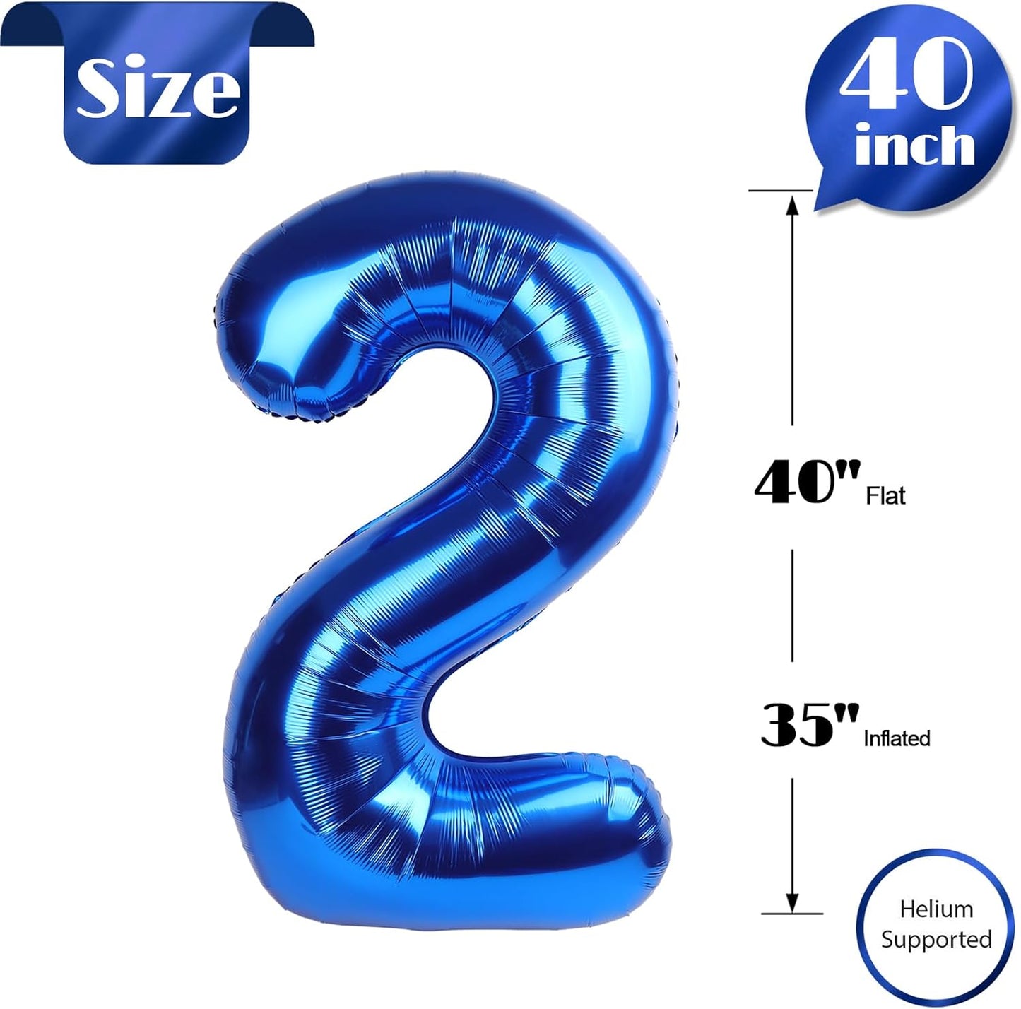 Metallic Blue Number 2 Balloon - 40 Inch 2nd Birthday Decoration for Toddlers | Sparkling Party Decor