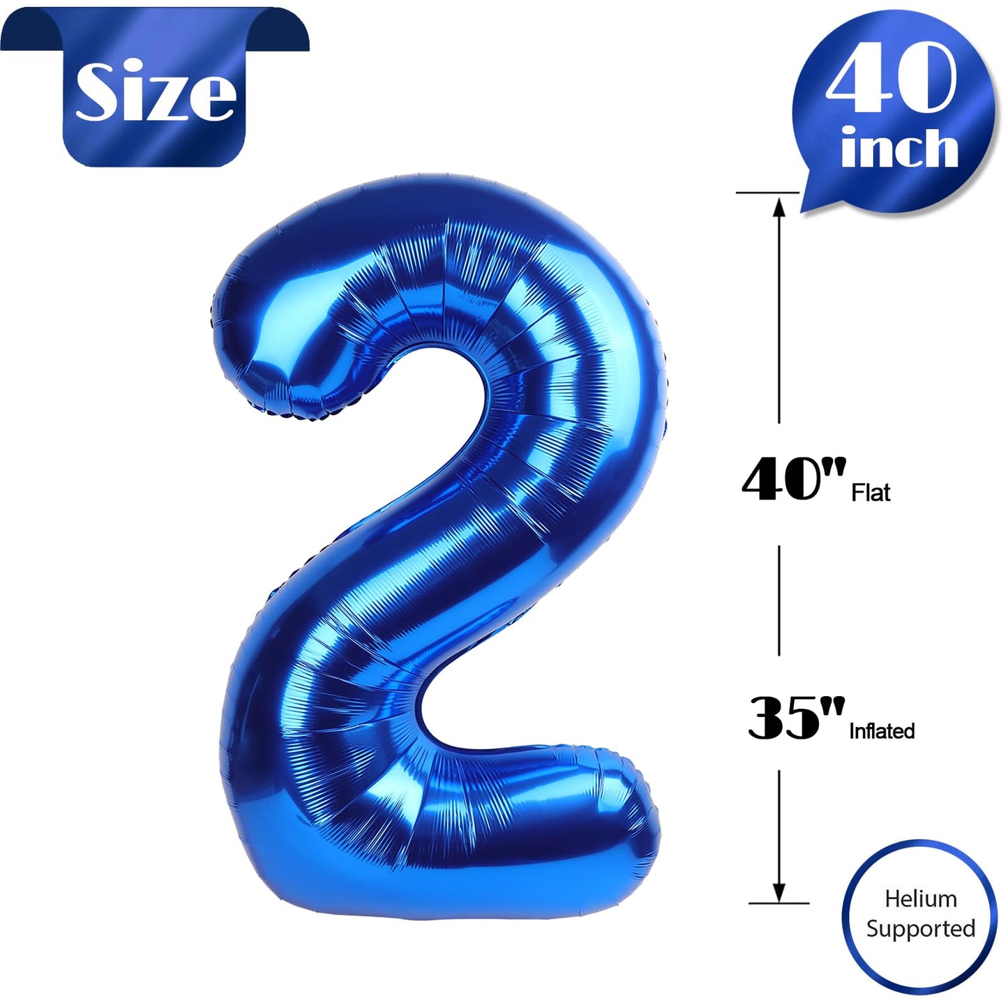 Navy Blue 2 Balloon, Number Balloon 40 Inch, Two Number Birthday Decorations, Second 2nd Birthday Party Supplies, Number 2