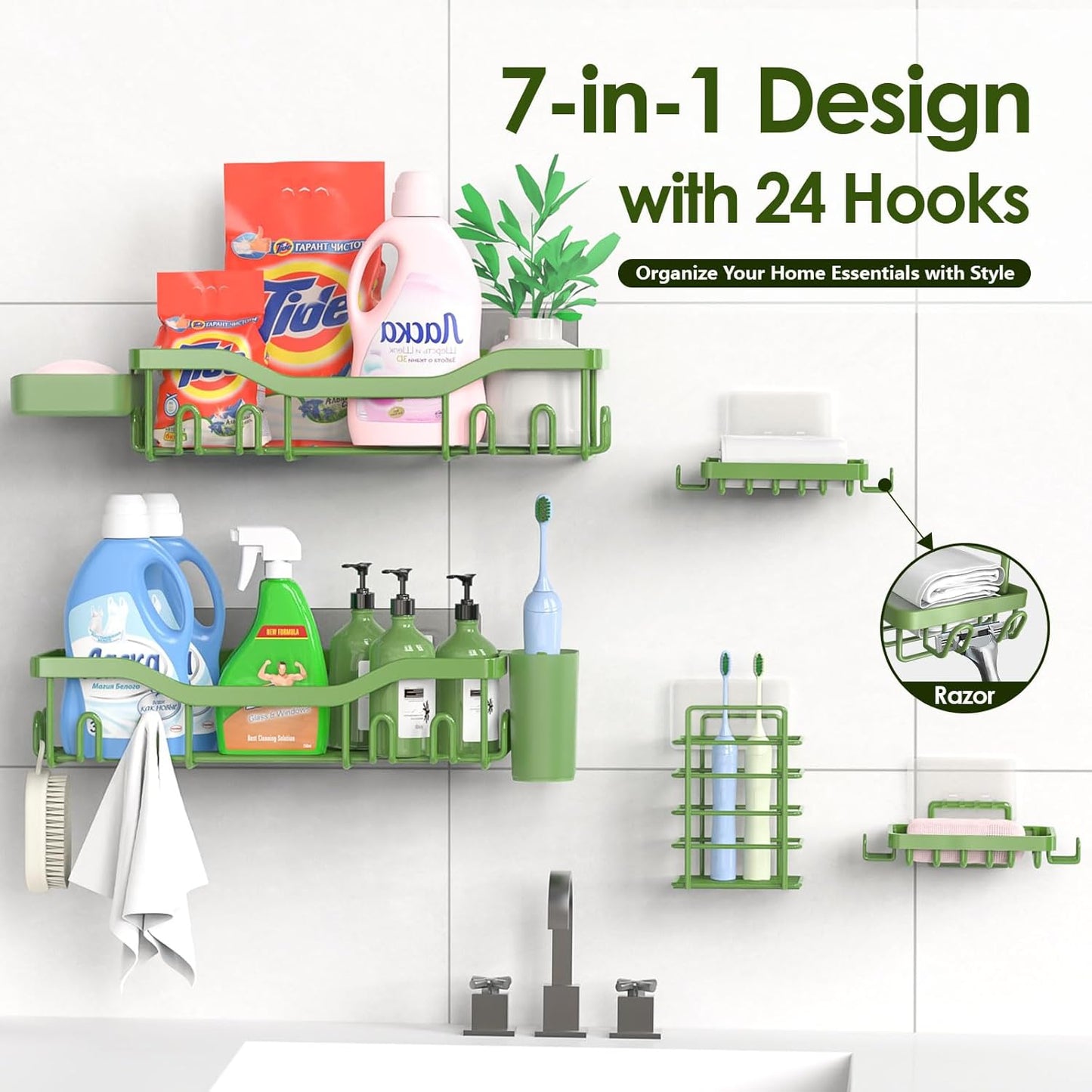 NESOMI Shower Caddy - Rustproof Stainless Steel Organizer with Large Capacity | 7-Pack No-Drill Rack