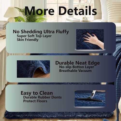 Floralux Area Rug - Dark Blue Fluffy Shag Carpet for Bedroom & Living Room | 4x6 Size