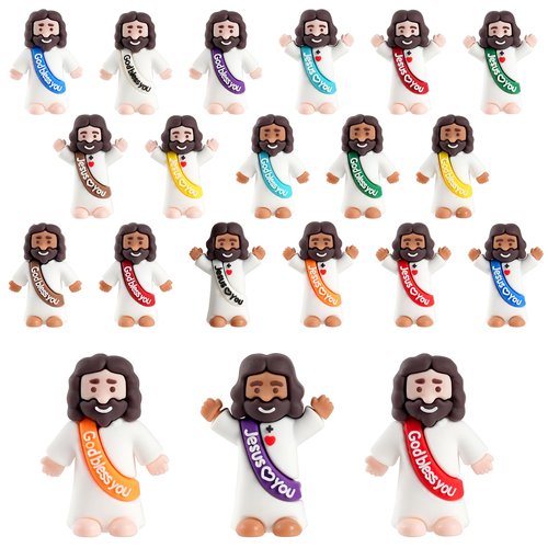 AMZFAVOR 40pcs Little Jesus Figures, Multicolor Mini Figurines in Bulk, Tiny Baby Jesus Rubber Toys to Hide and Seek for Valentine's Day Gifts, Easter Egg Hunts, Sunday School Supplies, Kids & Adults