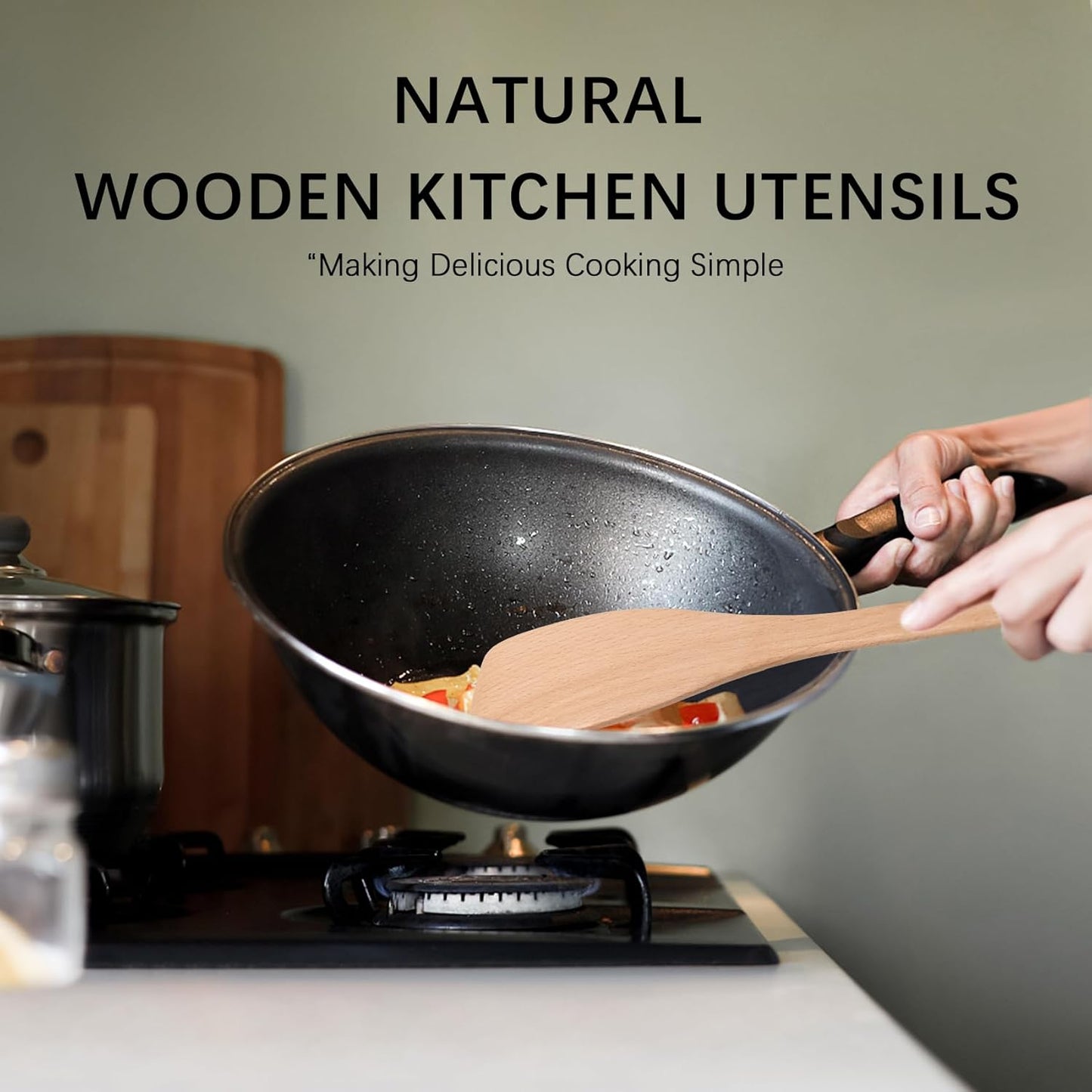 Wooden Spatulas by [Brand Name] - 13-Inch Uncoated Beech Wood Turners for Non-Stick Cookware | Durable & Non-Scratch
