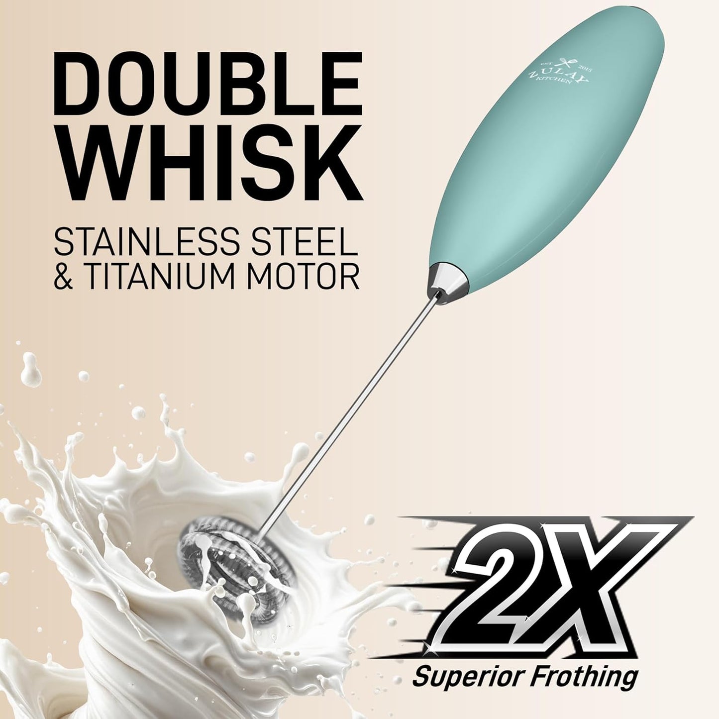 Zulay Kitchen Milk Frother - Powerful Handheld Whisk for Coffee, Lattes & Matcha - Includes 4 Duracell Batteries