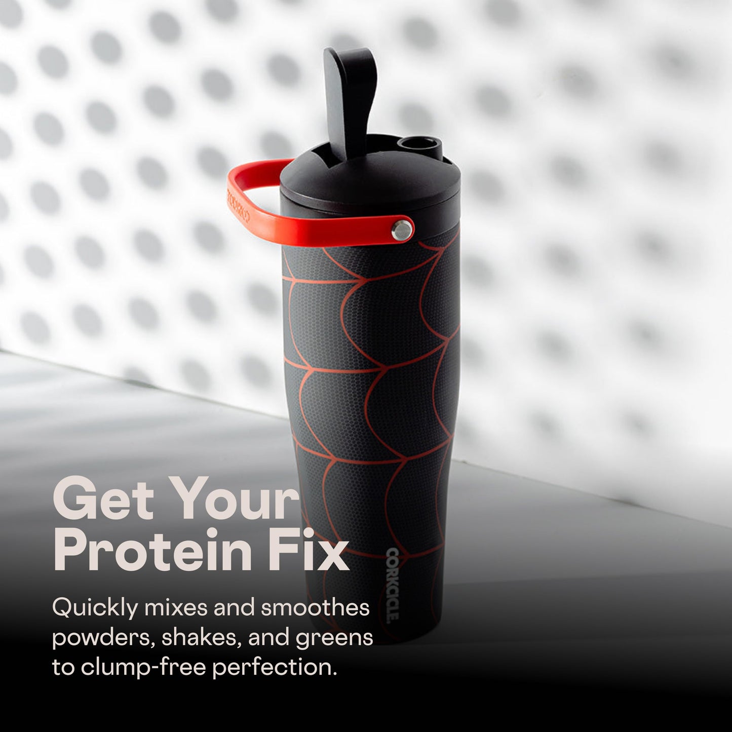 Corkcicle Protein Shaker - Built-In Agitator & Fruit Strainer Lid - 30oz - Miles Morales