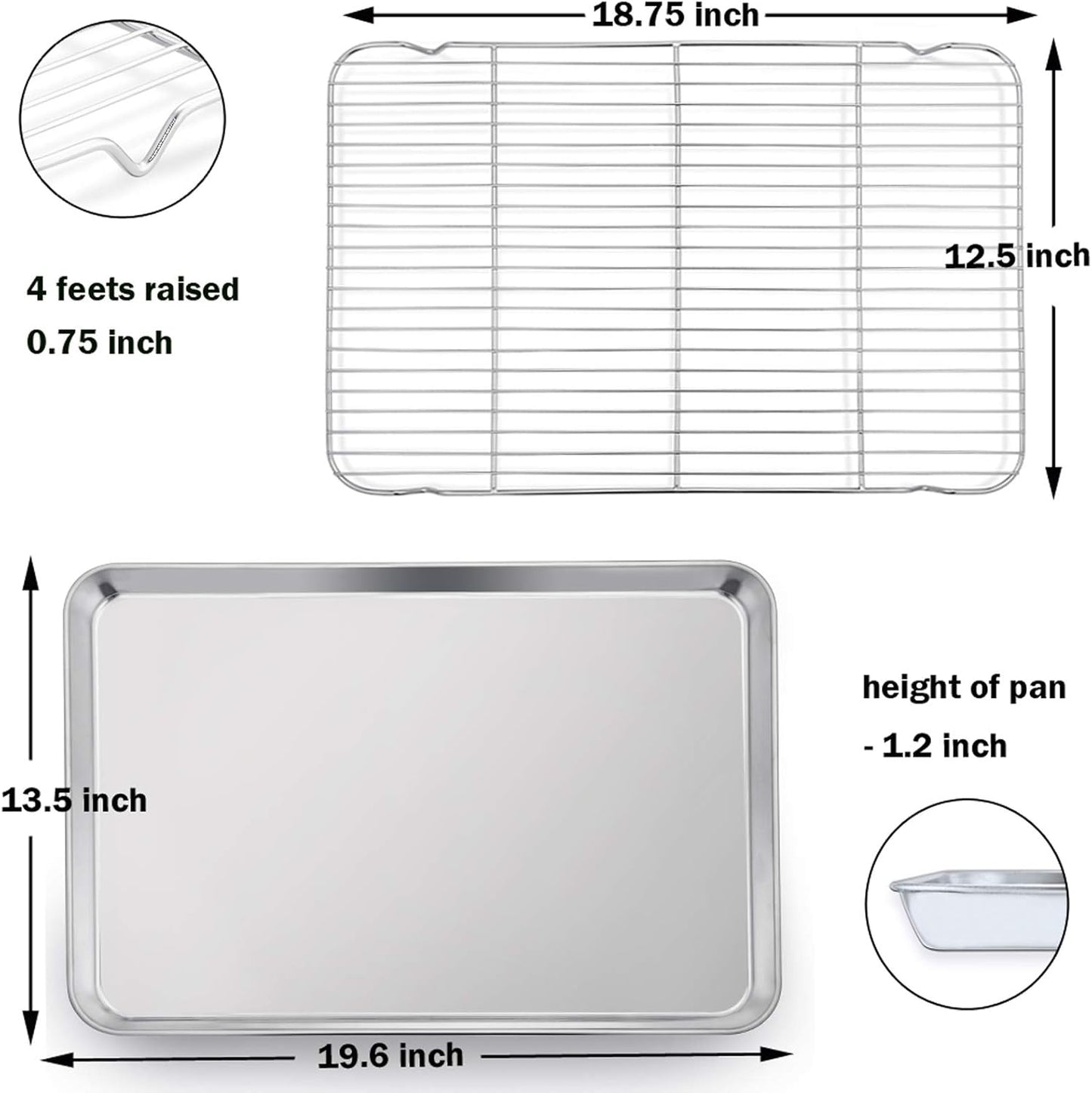P&P CHEF Stainless Steel Baking Sheet Set - 19.6 Inch Cookie Sheets with Racks | Oven & Dishwasher Safe