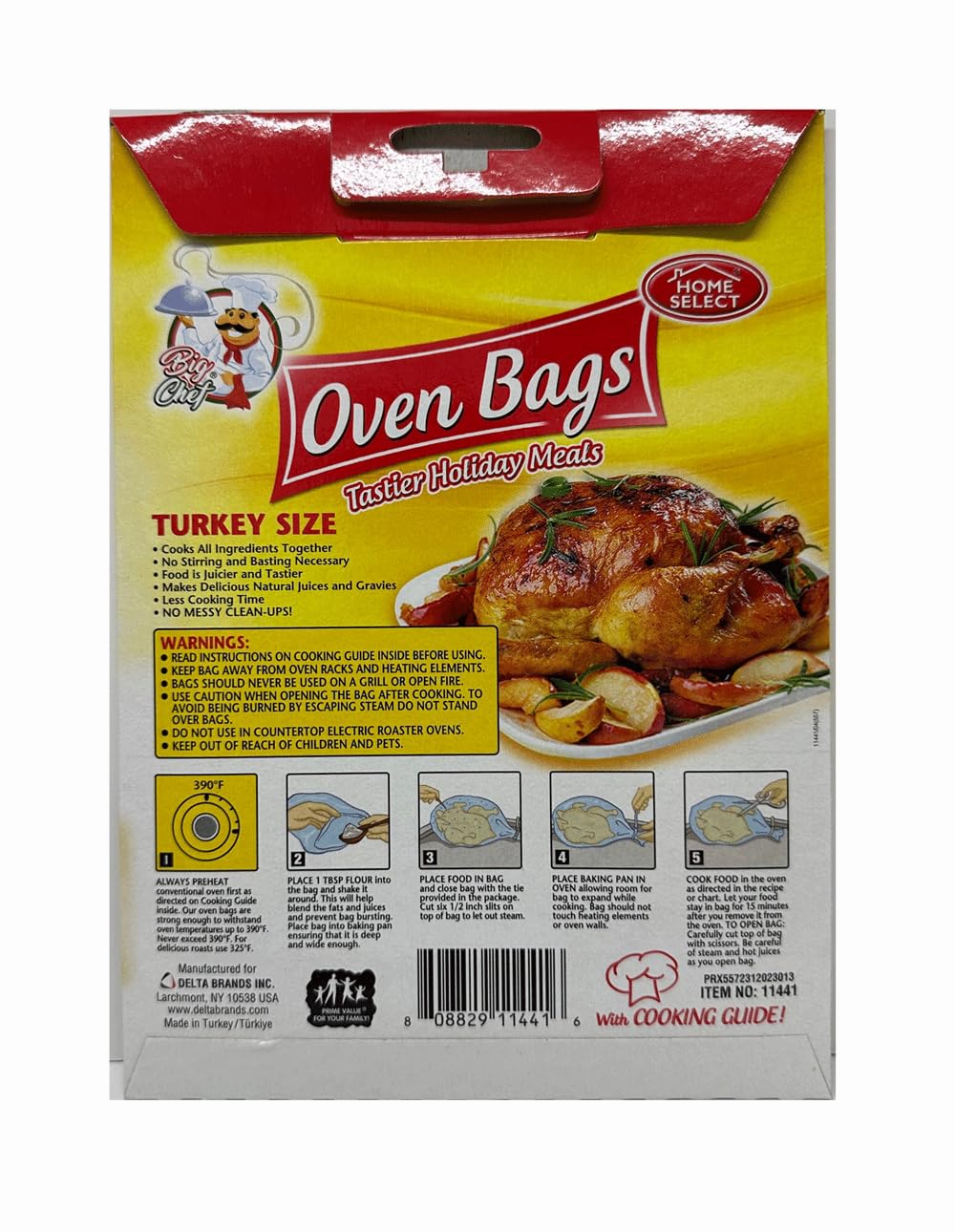 Home Select BPA Free Big Chef Turkey Size Oven Bags - 2PC, Disposable, Single Layer Plastic, Fold Top, Clear, Ideal for Cooking, Roasting, Microwaving