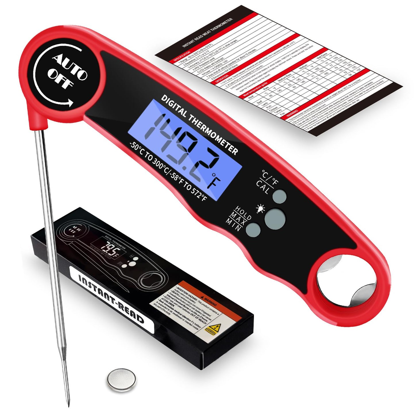 Olwaiy Meat Thermometer Digital, Instant Read Food Thermometer for Cooking Grill BBQ Fryer, Waterproof & Backlit Display Digital Meat Thermometer - Kitchen Gadgets, Turkey Thermometer