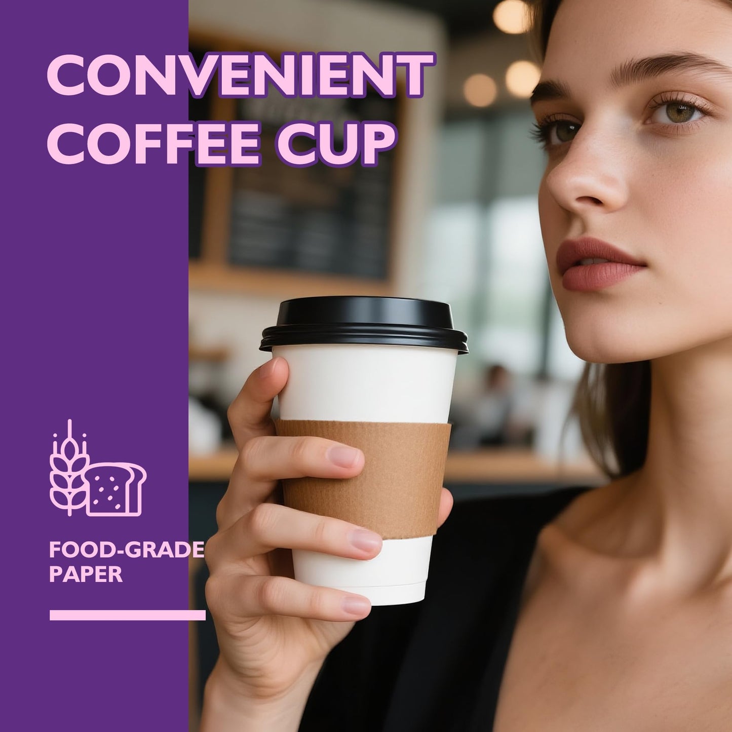 PACKINNO 12 oz 100 Pack Disposable Coffee Cups with Lids and Sleeves, Coffee Paper Cups with Lids, To Go Beverage Drinking Cup for Coffee, Tea
