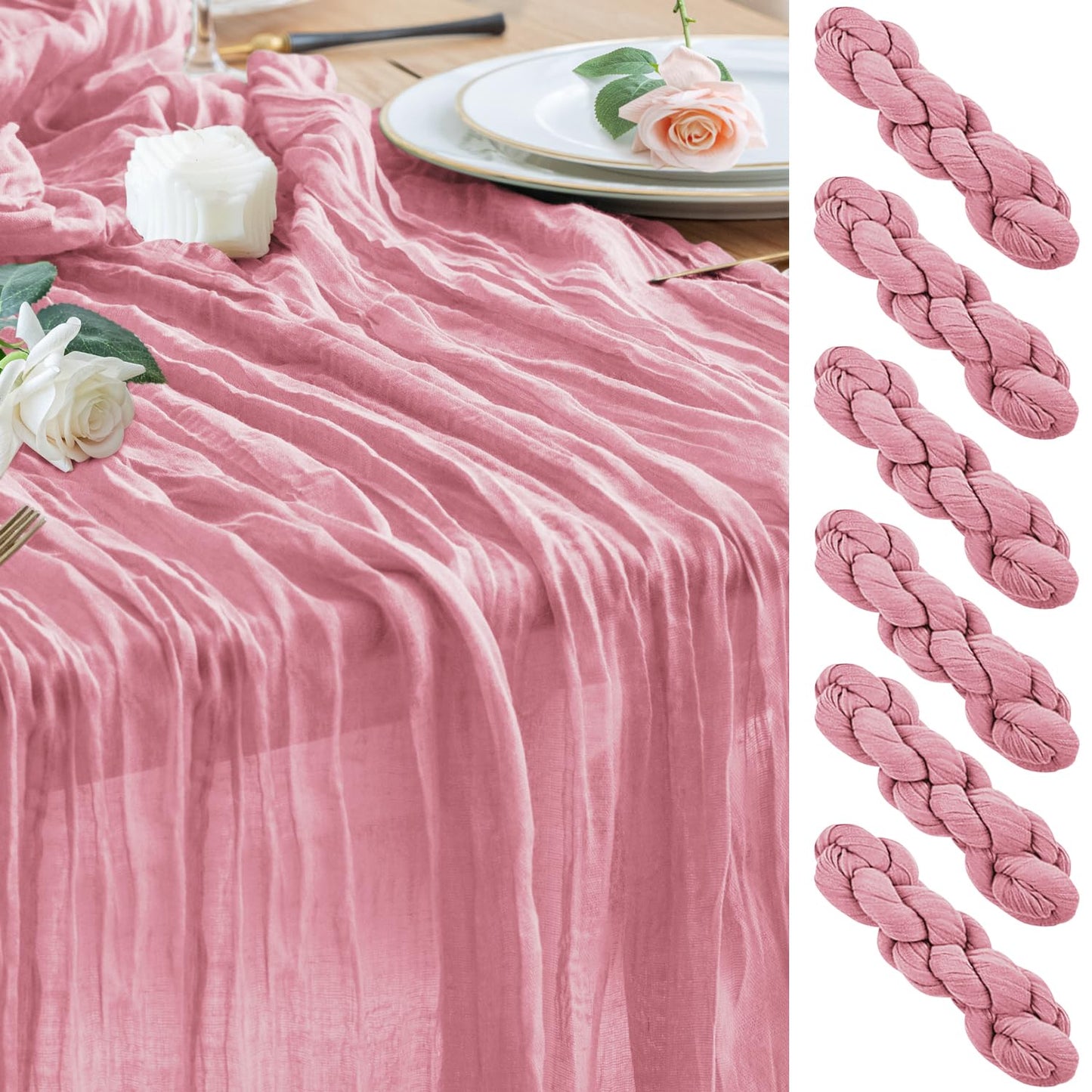 Wokceer Cheesecloth Table Runner 6Pack 10FT Pink Boho Gauze Cheese Cloth Table Runner for Party Long Rustic Sheer Table Runners for Baby Bridal Shower Wedding Easter Table Decor