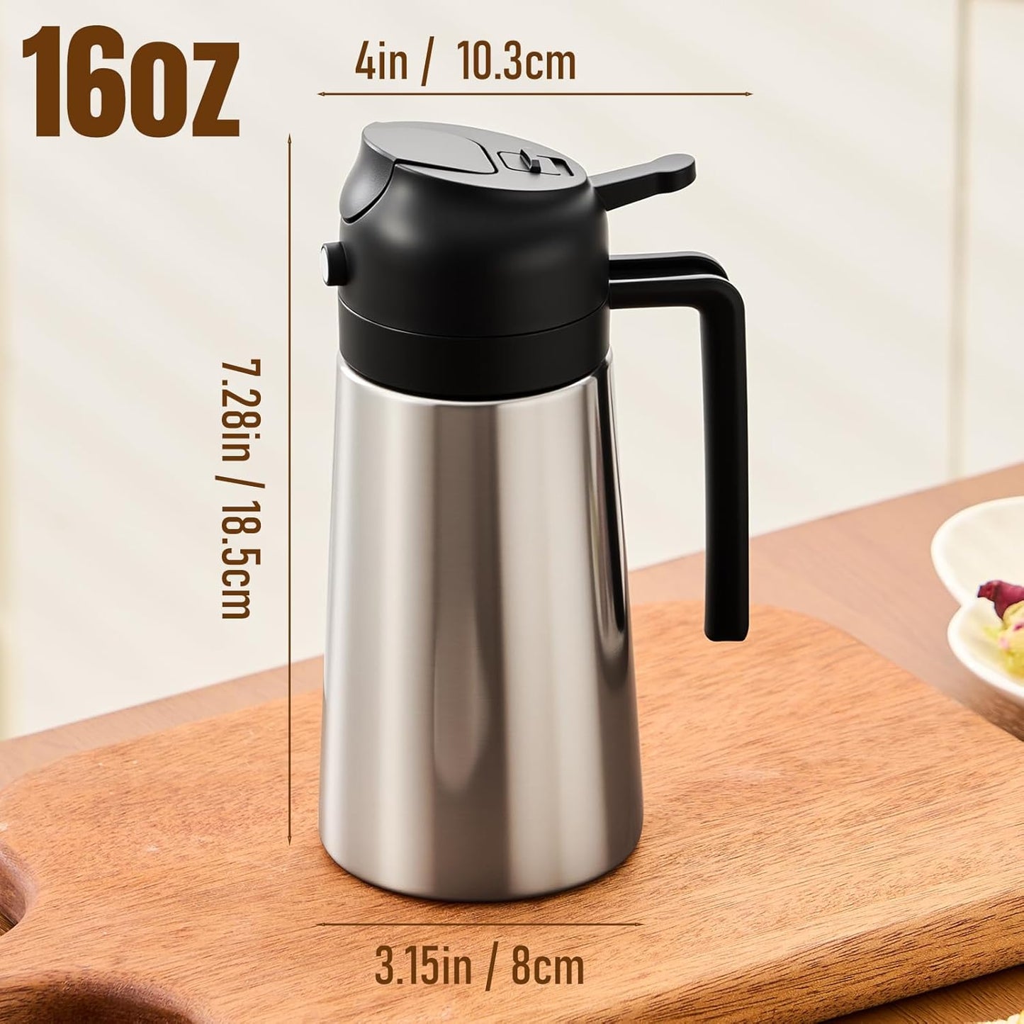 PARACITY Olive Oil Dispenser Bottle - 2-in-1 Sprayer & Dispenser with Stainless Steel Shell | Black