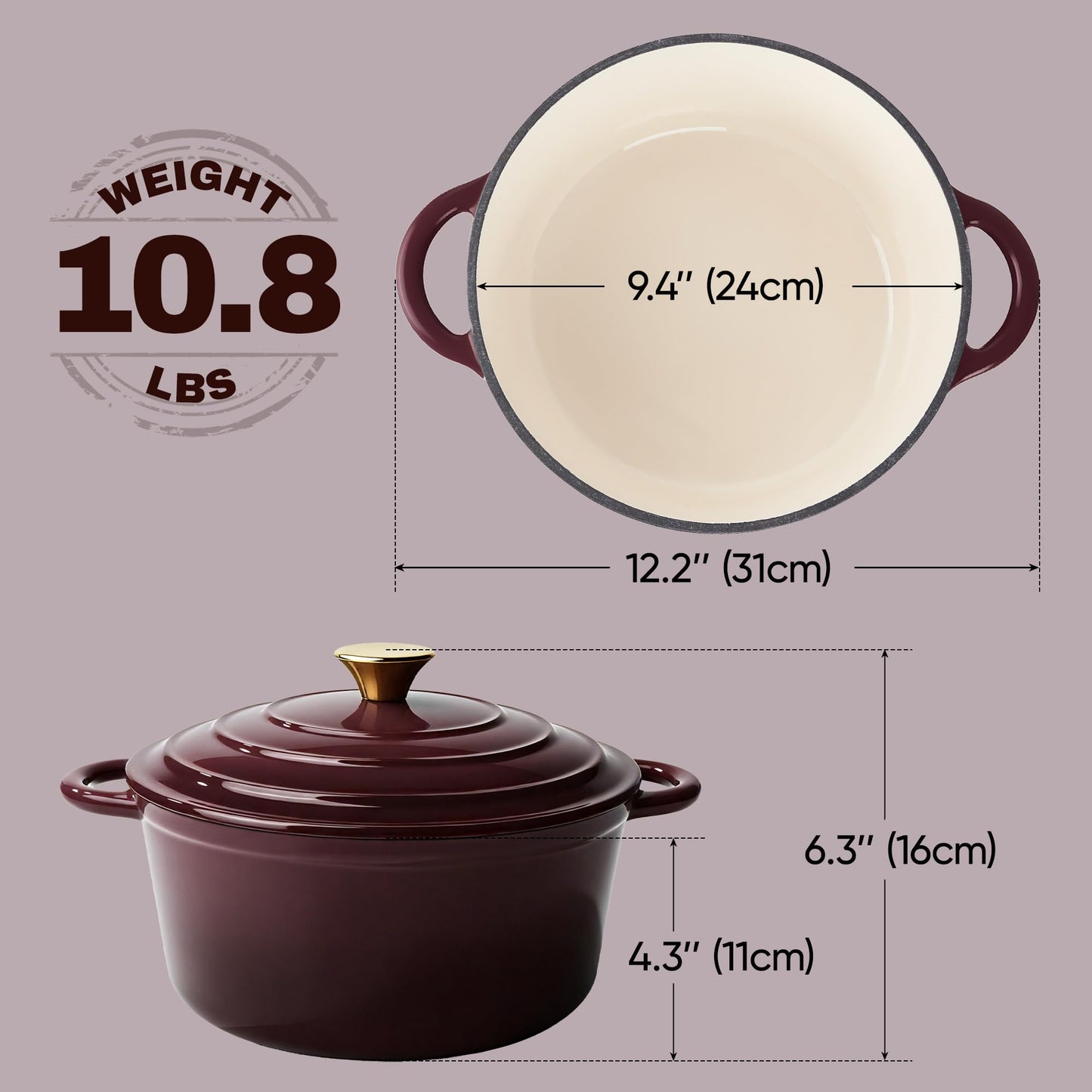 Vintage Style 4.5 Quart Dutch Oven Pot with Lid, Non Stick Enameled Cast Iron Dutch Oven for Bread Baking, Heavy-Duty, Oven Safe Ceramic Cookware Up to 500°F for Baking, Braising, Stews, Roasting, Fig