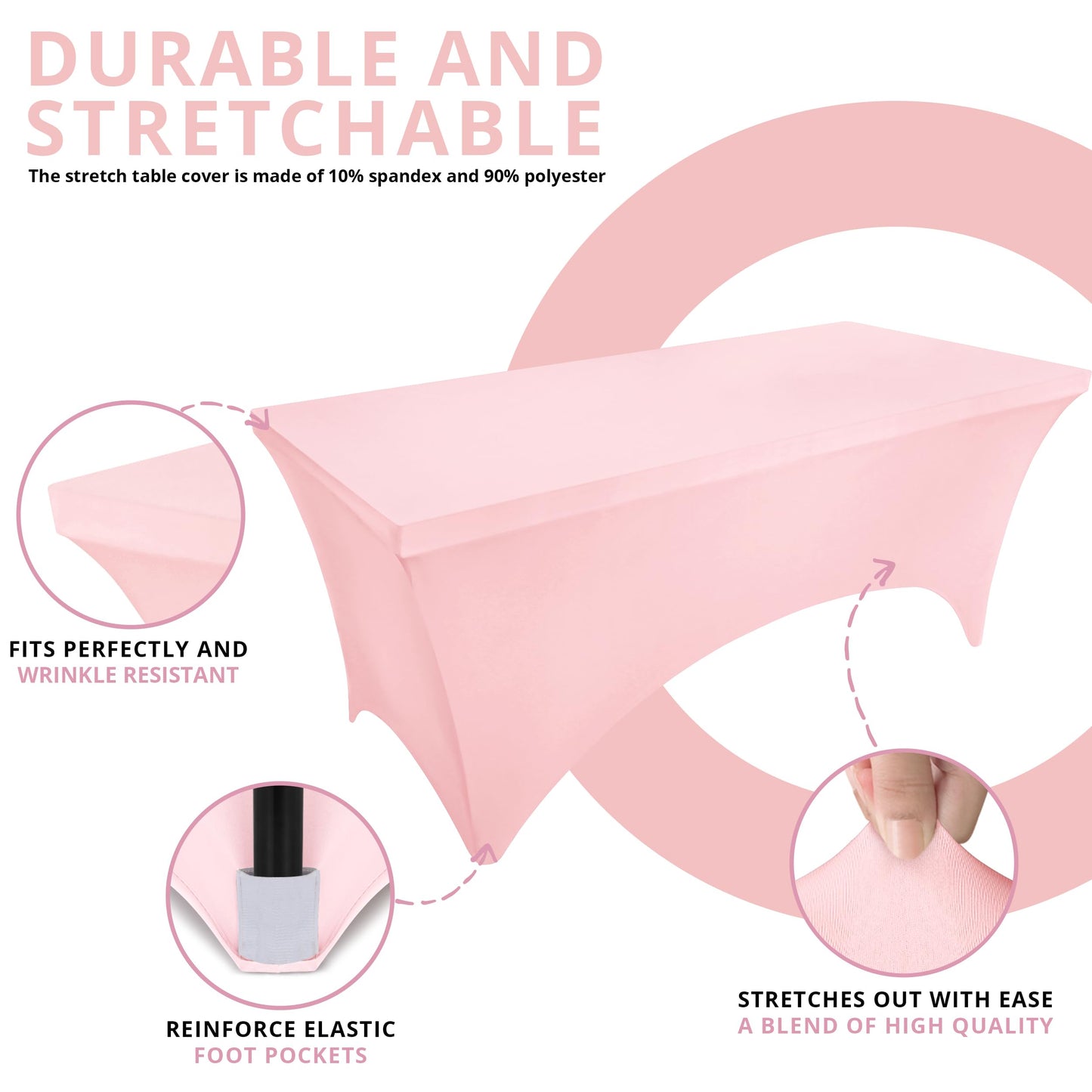 Utopia Kitchen Spandex Tablecloth 10 Pack [8FT, Pink] Tight, Fitted, Washable and Wrinkle Resistant Stretch Table Cloth Rectangle Cover for Trade Show, Weddings & Parties [96Lx30Wx30H Inch]