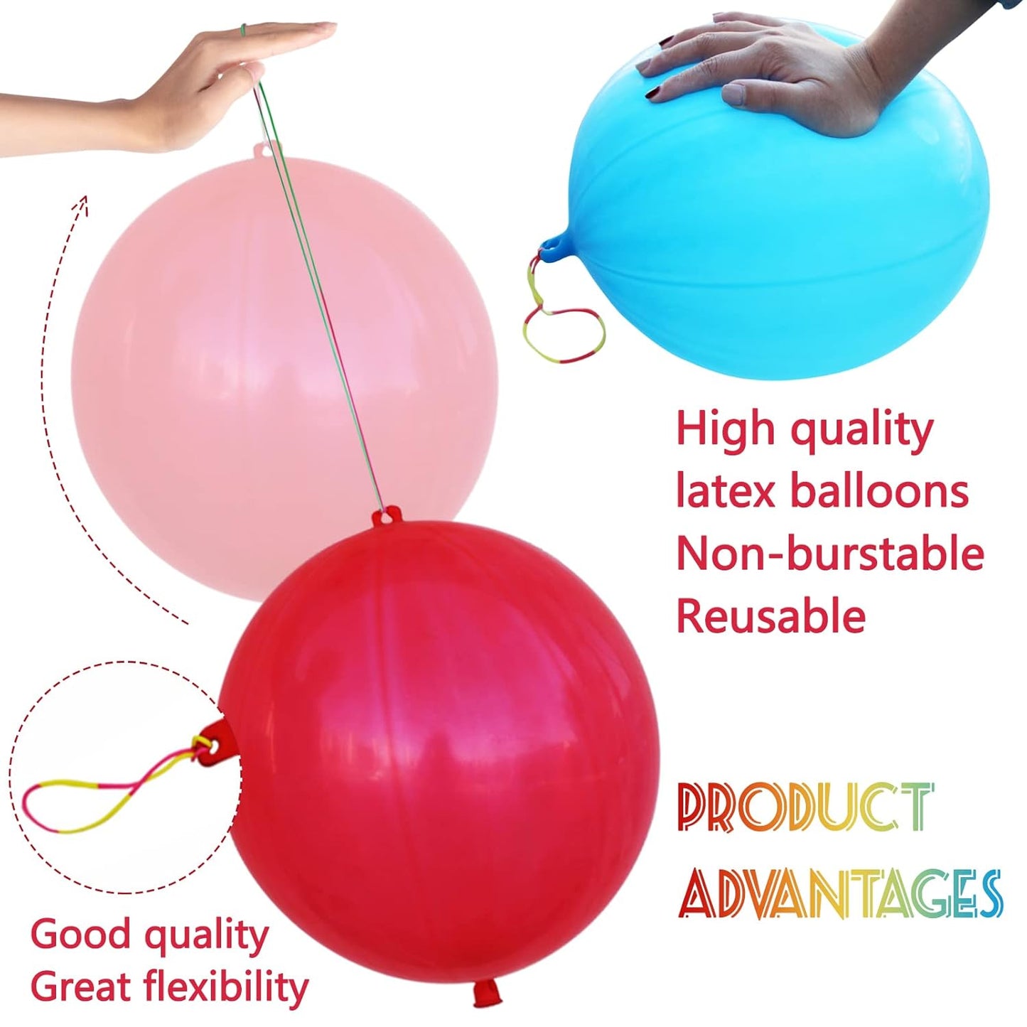 LEEZZIZZ Punch Balloons - 30Pcs Thickened Neon Party Favors for Kids | Heavy Duty with Rubber Band Handle