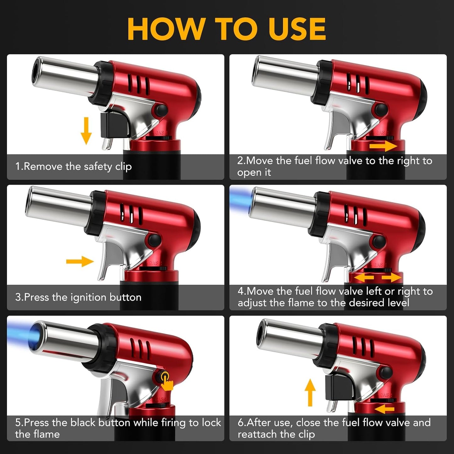 Semlos Butane Torch - Refillable Kitchen Lighter with Safety Lock & Adjustable Flame | Ideal for DIY, Crème Brûlée & Soldering