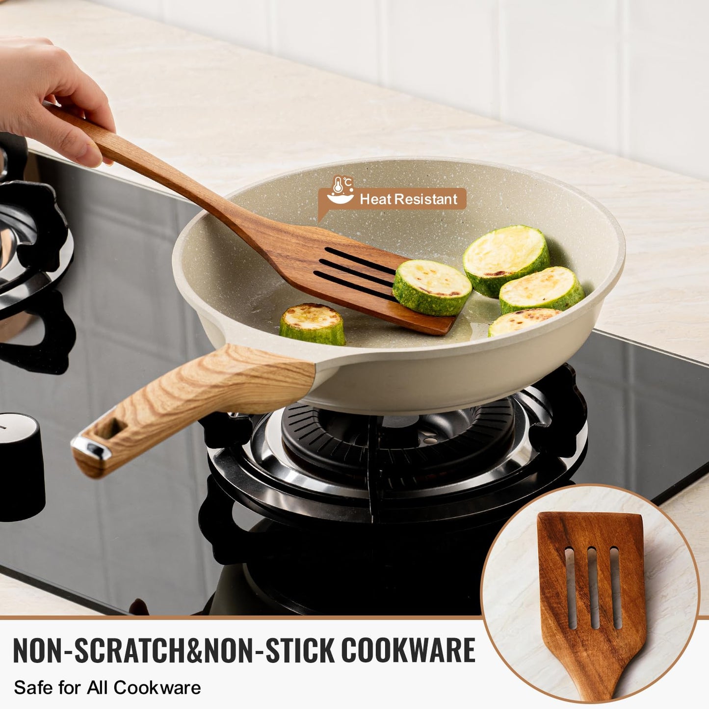 Terlulu 10 Pcs Wooden Spoons for Cooking, Natural Teak Wooden Kitchen Utensils Set, Durable Cooking Utensils Set with Comfort Grip for Cookware, Smooth Finish&NonStick& Heat Resistant Wooden Spatula