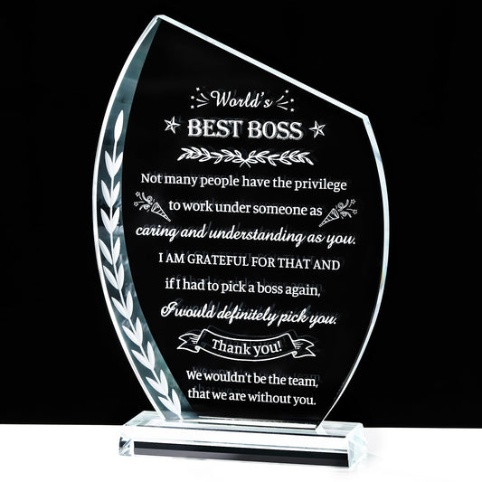 Movdyka Boss Gifts for Men Women Crystal Keepsakes Plaque World's Best Boss Gifts Appreciation Thank You Gifts Great Boss Day Birthday Ideas for Boss Office Farewell Gifts Retirement
