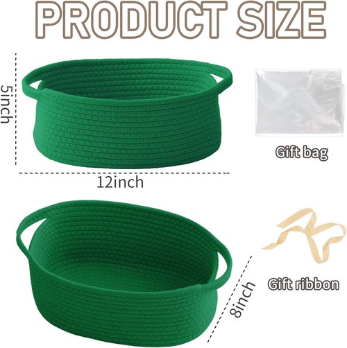 JMvicyroam Woven Basket - Small Rope Storage Bin with Handles | Organizer for Shelves & Closets - Green, 2 Pack