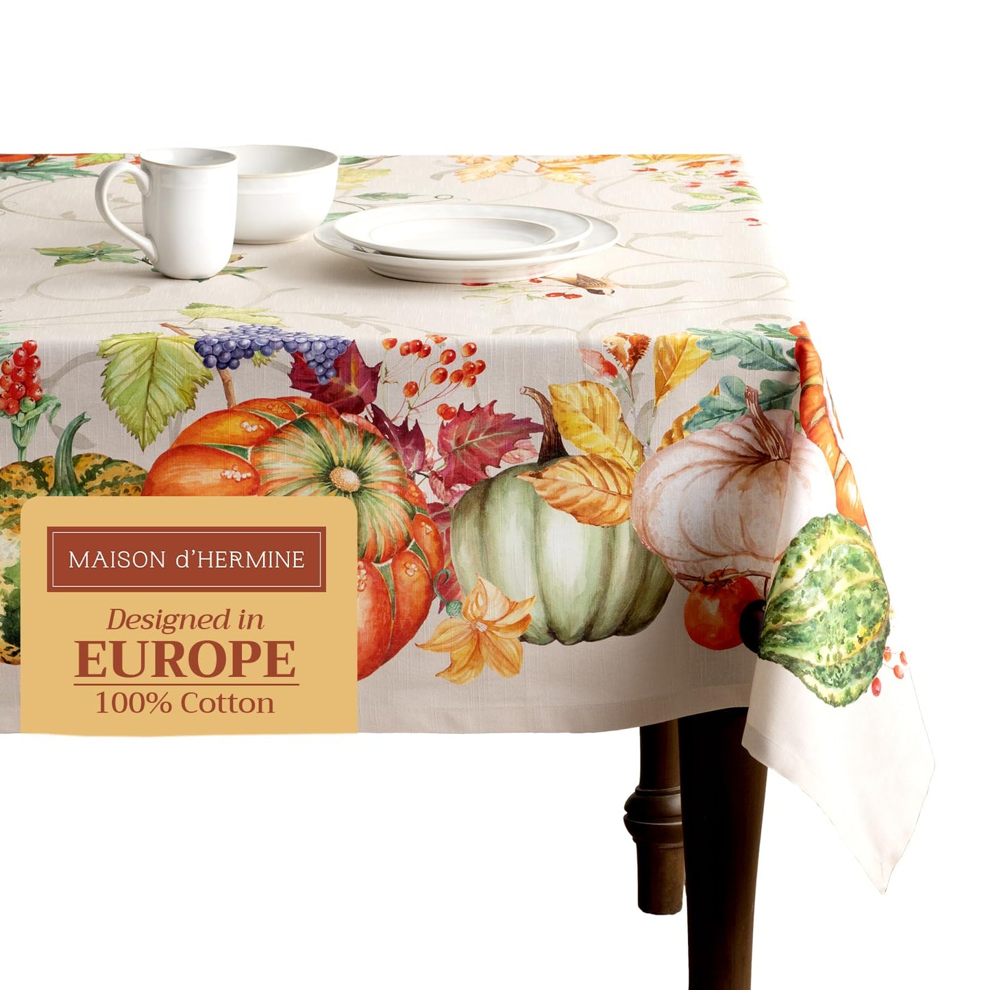 Maison d' Hermine Table Cloth Rectangle Table 100% Cotton 60 x 108 Inches Fall Tablecloth Reusable Everyday Use for Thanksgiving Christmas Decorations Dining Farmhouse Party (Lumina)