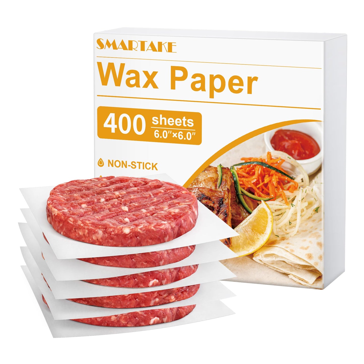 SMARTAKE 6 x 6 Inches Wax Paper for Food, 400 Pcs Non-Stick Hamburger Patty Paper, Square Sandwich Separators Wrapping Paper, for Lunch, Restaurants, Barbecues, Picnics, Parties, White