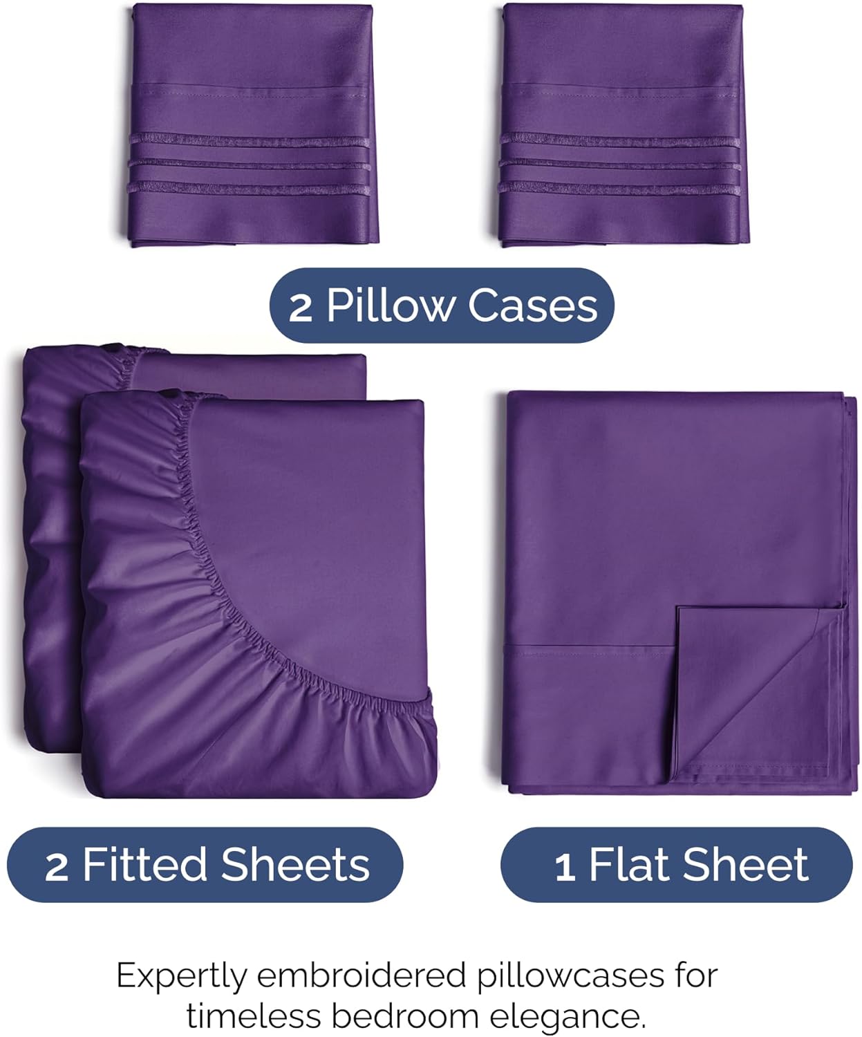 Split King Size 5-Piece Sheet Set - Comfy Cooling Bed Sheets | Luxury Hotel Quality - Deep Pockets, Soft, Wrinkle-Free - Oeko-Tex Certified - Purple