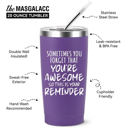 Inspirational Tumbler for Women, 20oz Stainless Steel Insulated Cup, Sometimes You Forget That You're Awesome, Birthday Gift for Friend Coworker Nurse Teacher, Encouragement Get Well Retirement Gift
