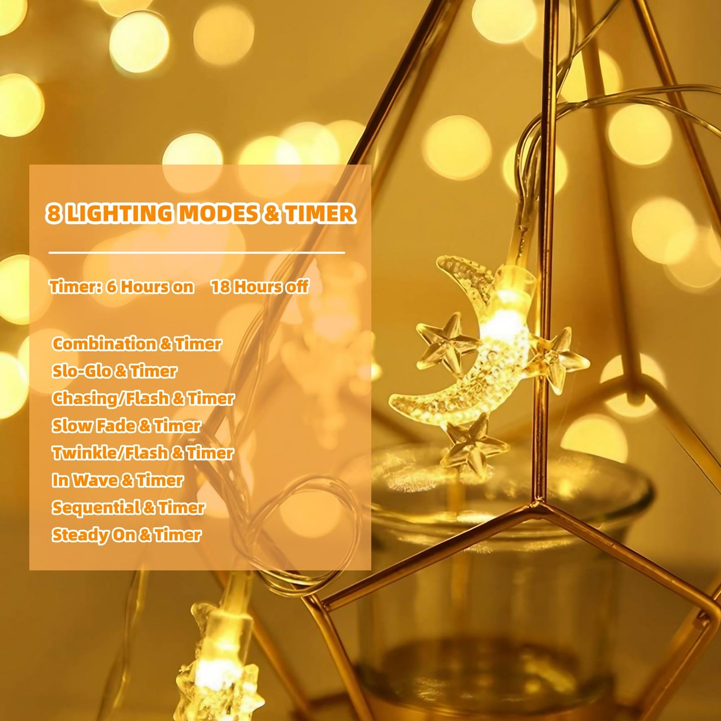 LANZODA Fairy Lights Battery Operated or USB Plug in 26ft/8M 40LED 8 Modes with Timer Ramadan Decorations for Home Moon and Star Lights Wedding Christmas Diwali Eid Room Decor Warm White
