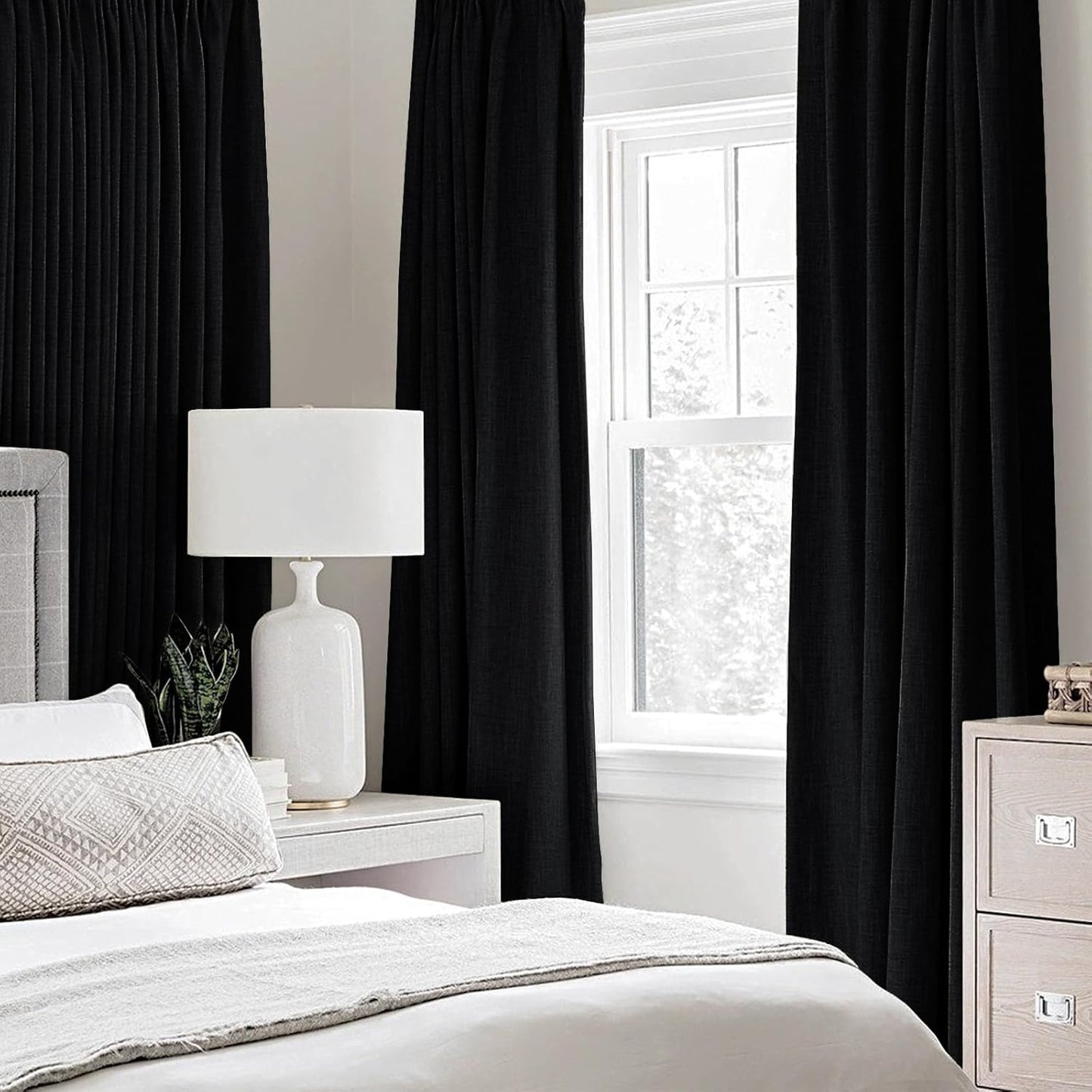 MIULEE Blackout Curtains - 100% Linen Texture Thermal Insulated Drapes | 52x45 Inch (2 Panels)