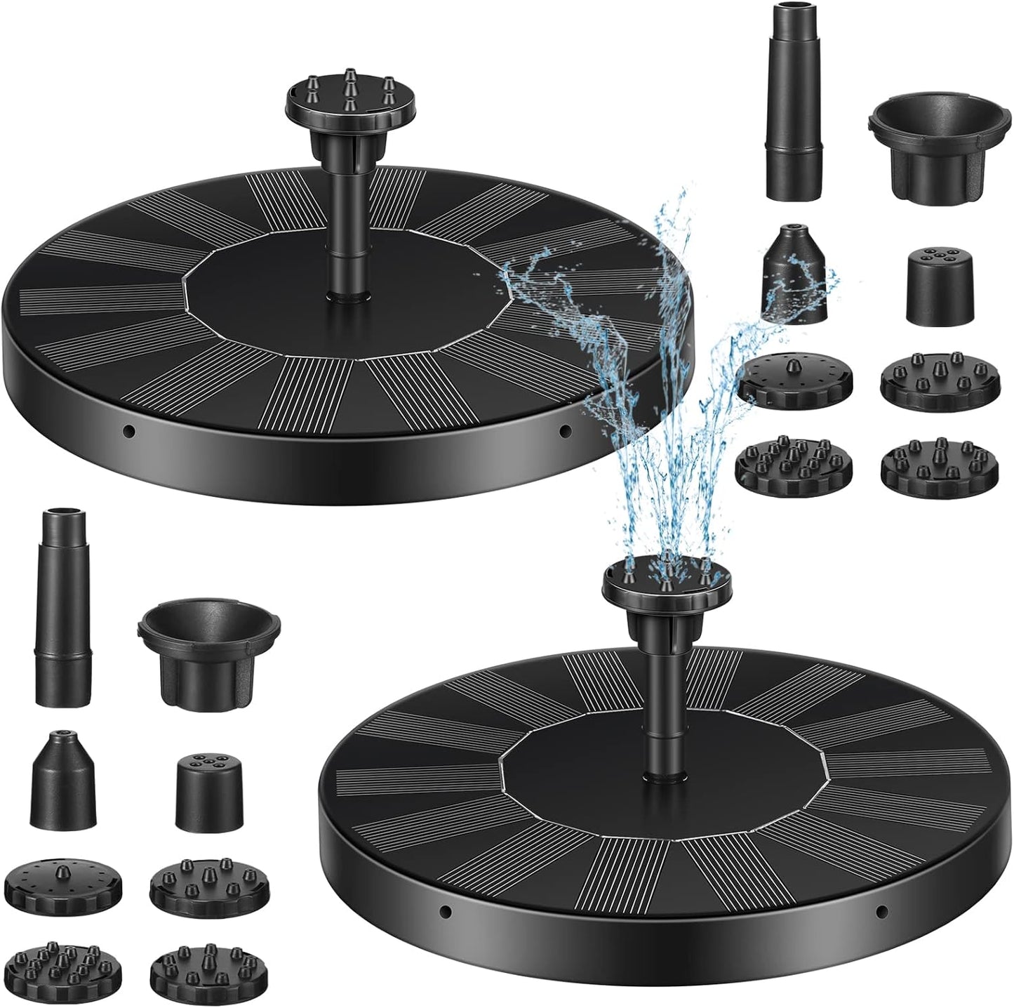 Riakrum Solar Bird Bath Fountain Pump - 2 Pack with 6 Nozzles | Floating Panel for Garden & Fish Tank (6.3 Inch)