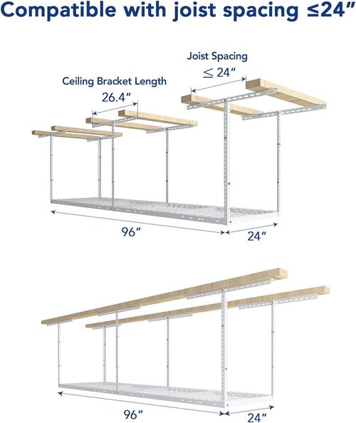 FLEXIMOUNTS 2x8 Overhead Garage Storage Rack - Heavy-Duty Metal Ceiling Organizer | 400lbs Capacity, White