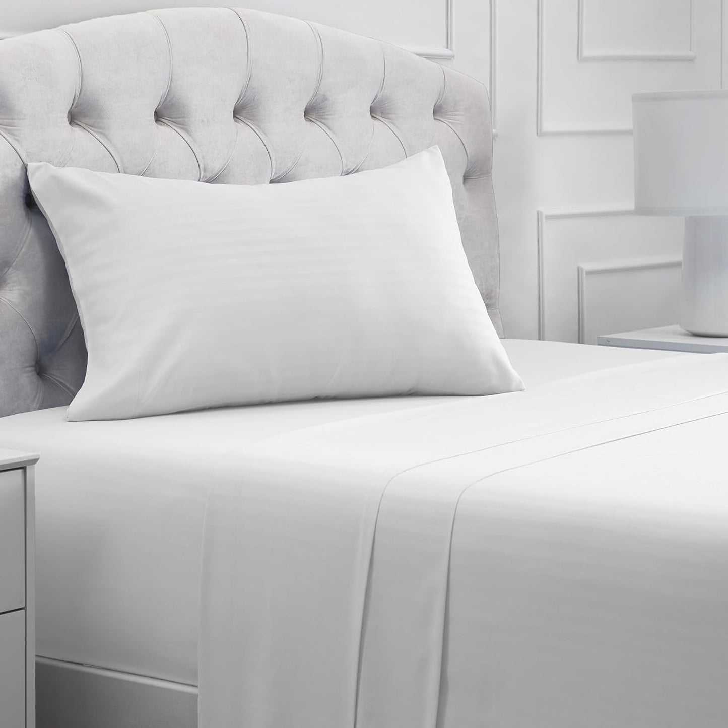 Mellanni Twin Sheets Set - 3 PC Hotel Luxury Bedding - Extra Soft, Cooling, Wrinkle Resistant | Striped White
