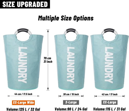 Caroeas 125L Laundry Basket - Large Collapsible Hamper with Padded Handles | Light Blue