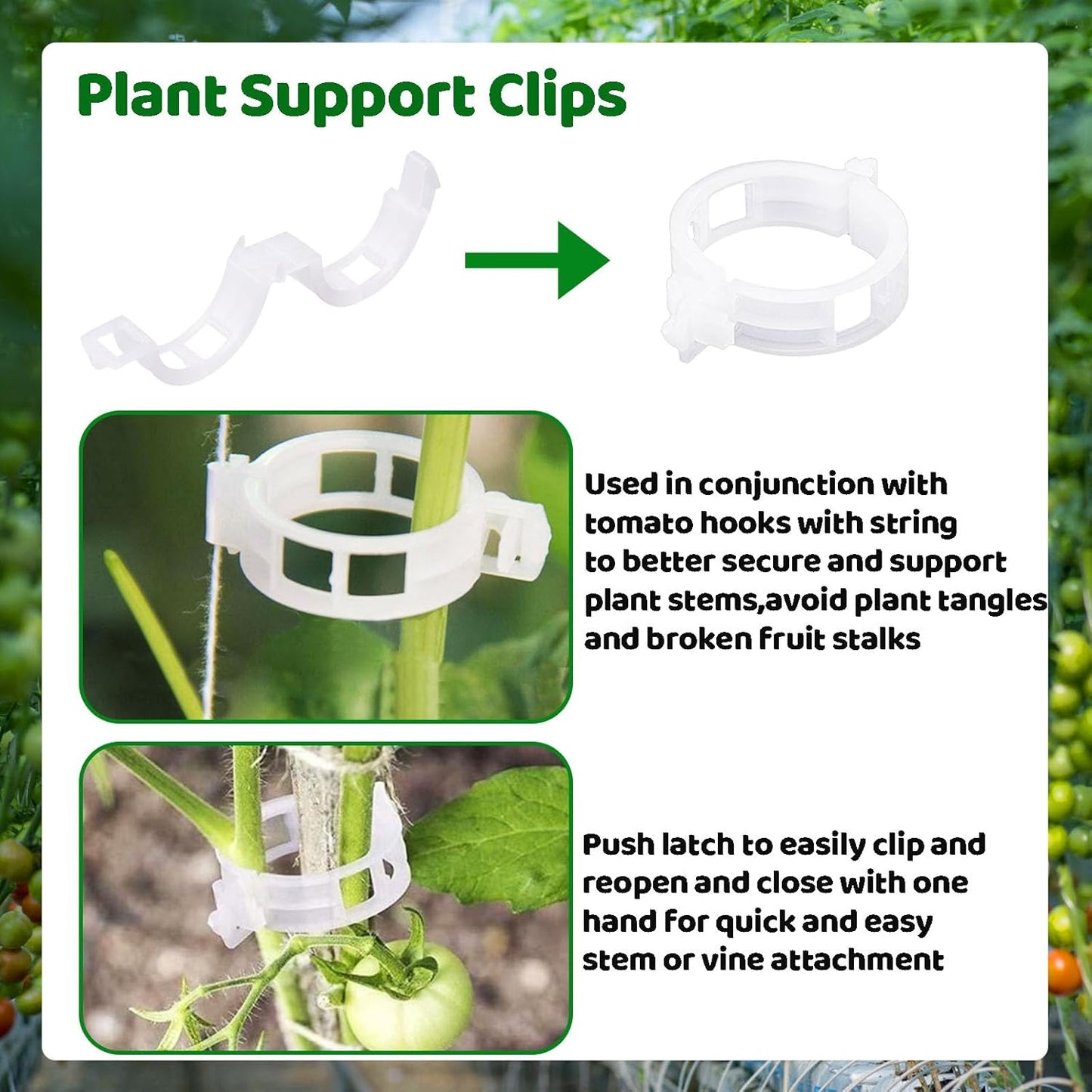 Skiennix Greenhouse Trellising Kit - 10 Tomato Hooks & 100 Support Clips | Durable Metal & Nylon, White
