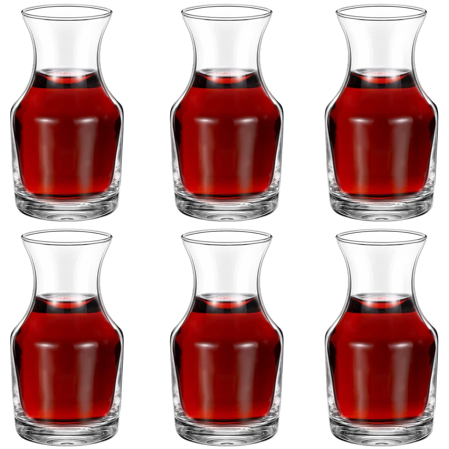 Remagr 6 Pack Single Serving Wine Carafe Glass Small Mini Carafe Individual Wine Refill Decanter for Dinner Parties Tastings Bars Restaurants (7.7 oz)