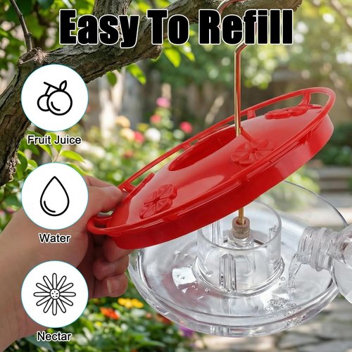 Feed Garden 16oz Hummingbird Feeder - Leak-Proof Design with Ant Moat & 5 Feeding Ports | Easy Clean Red Feeder for Outdoors