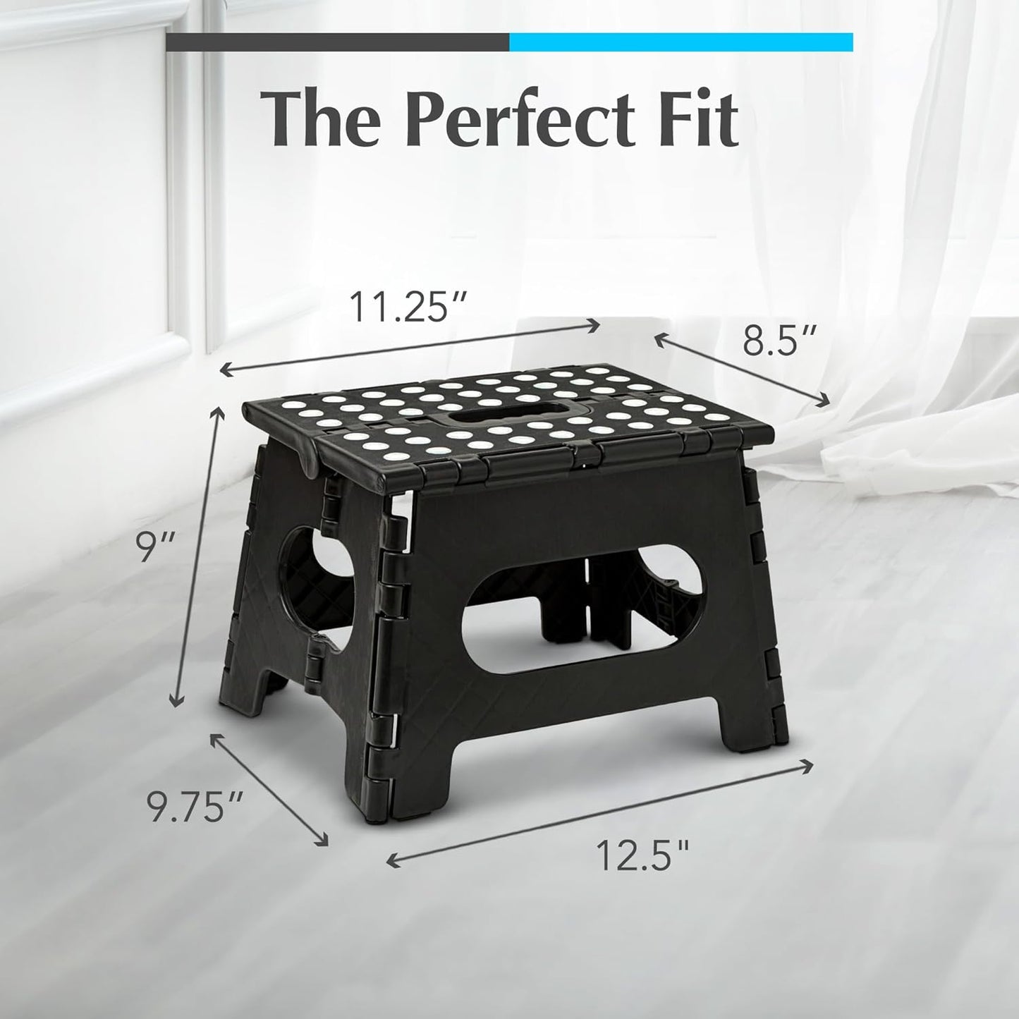 Skiennix Handy Laundry Folding Step Stool - Sturdy & Collapsible for Adults and Kids | Easy One-Flip Design - Black, 9 Inch