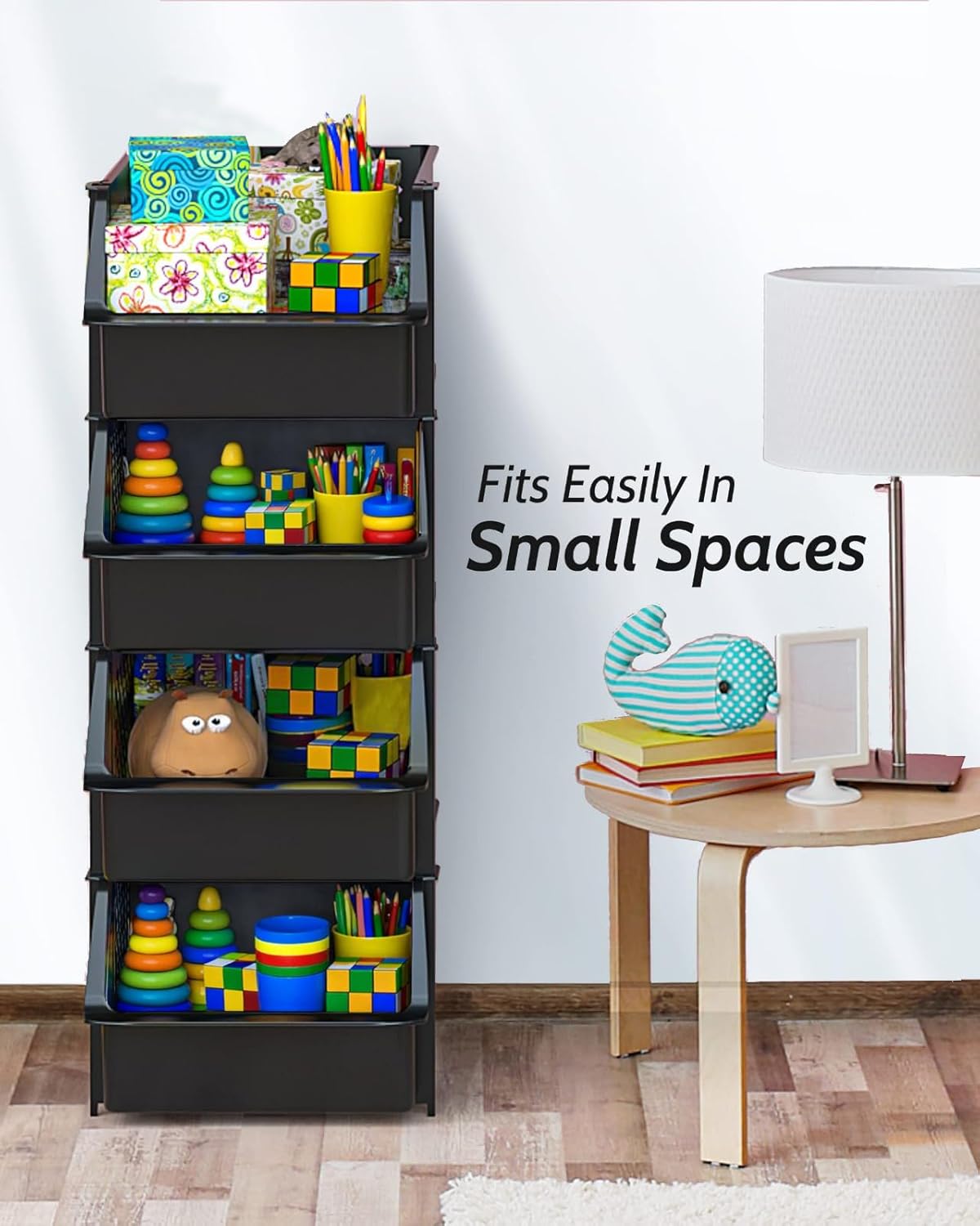 TidyFriend Stackable Storage Bins - Open Front Pantry Organizers for Kitchen & Home | 4-Pack (Black)