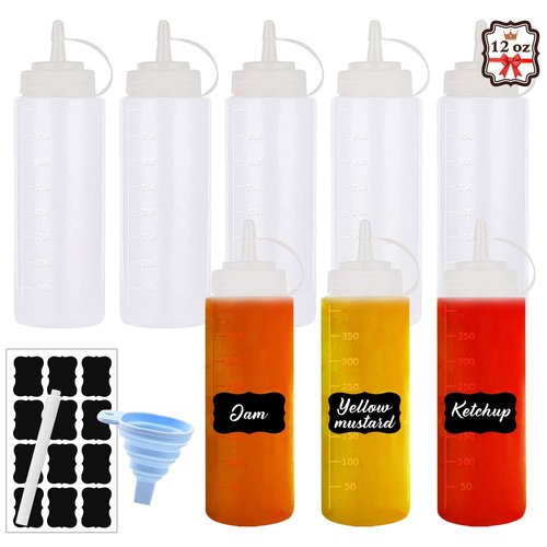 Hajoyful Squeeze Bottle Condiment Squeeze Bottles Plastic ketchup Squeeze Squirt bottle For Sauce, BBQ, Dressing, Paint, Workshop, Pancake Art Dispenser 8 pack 12 OZ