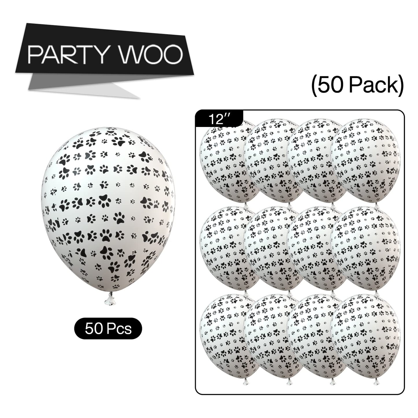 PartyWoo Paw Balloons 50 pcs 12 Inch Matte White Dog Paw Print Latex Helium Balloons for Dog Animals Theme Party Birthday Party Decorations