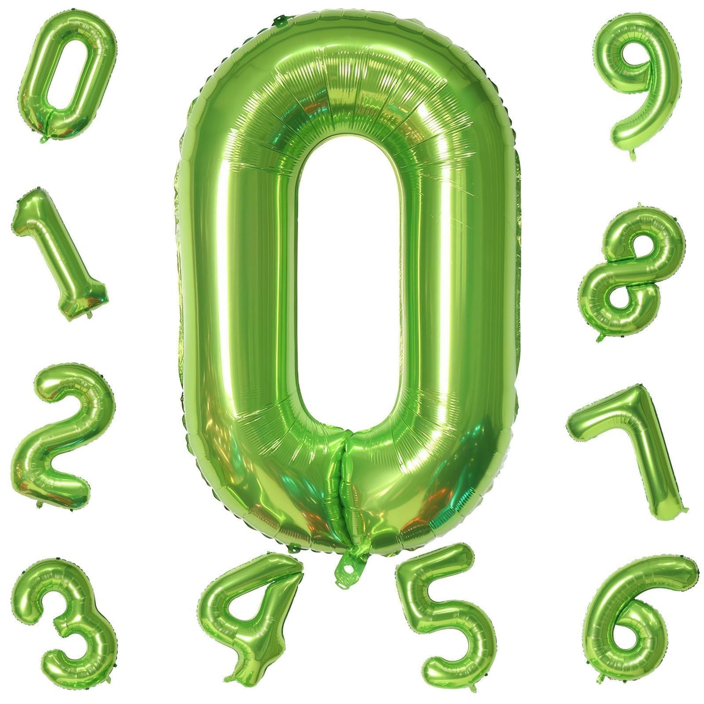 40 Inch Green Large Number Balloons Set 0-9, Self Inflate Foil Number 0 Helium Balloons for Boys Girls, Big Digit 0 Balloons for Women Men Jungle Safari Birthday Party Anniversary Supplies Decorations