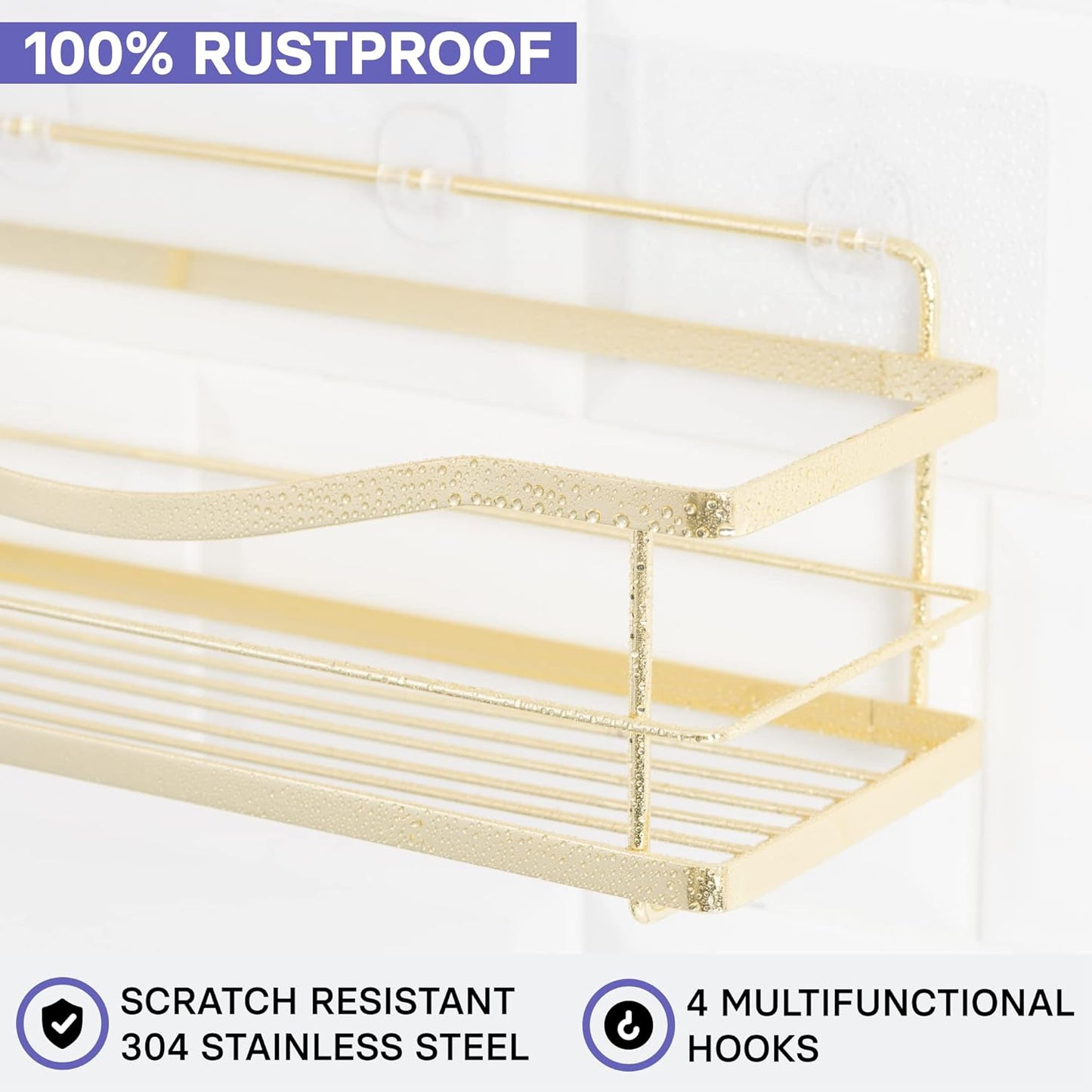 KINCMAX Shower Caddy Organizer - Stainless Steel Self-Adhesive Wall Shelf for Bath Essentials