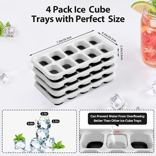 DOQAUS Ice Cube Tray - 4 Pack Stackable Silicone Trays with Lids for Easy Release | BPA & LFGB Safe