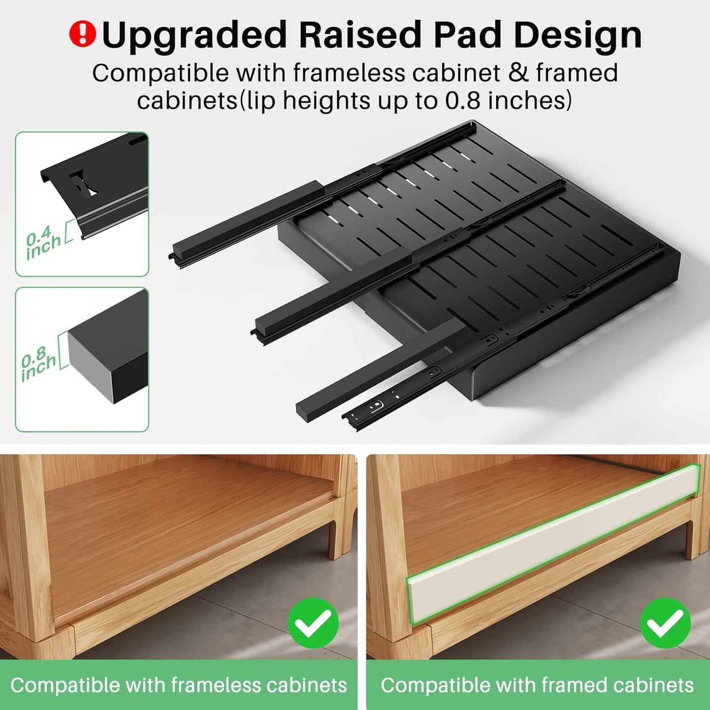 Skiennix Pull Out Cabinet Organizer - Expandable Heavy Duty Slide-Out Drawer (12"-20") for Kitchen & Bathroom Storage