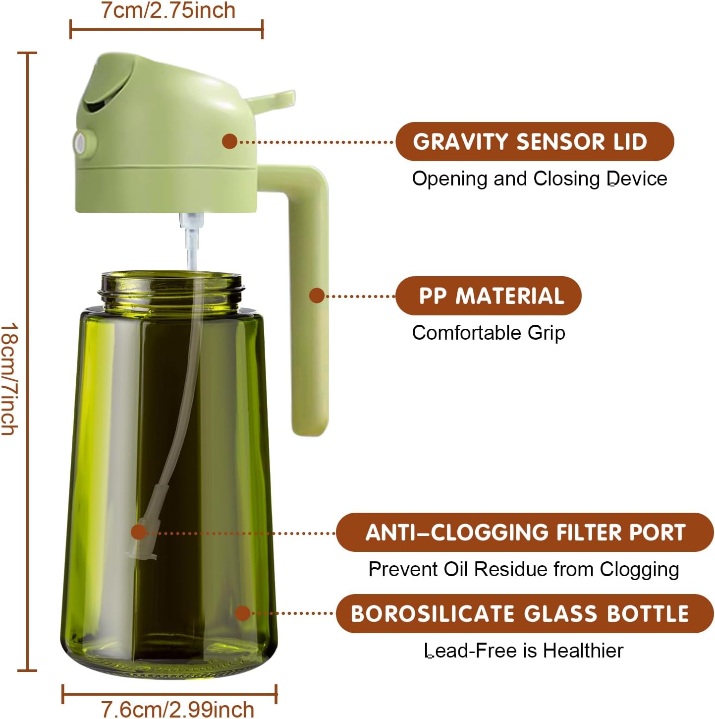 YARRAMATE Light Blocking Oil Sprayer - 16oz Food-Grade Olive Oil Dispenser Bottle | Premium Dark Green Glass for Cooking & BBQ