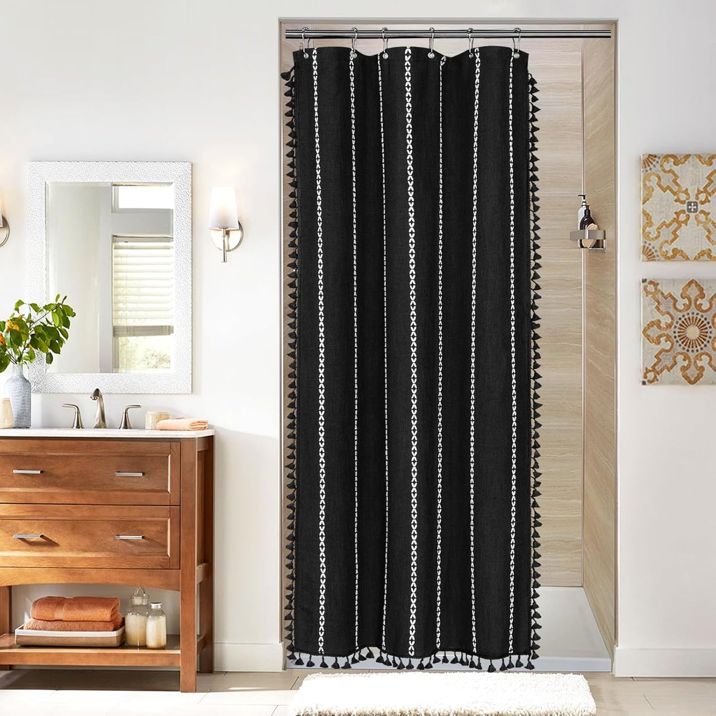 MitoVilla Black Stall Shower Curtain - 36 x 72 Inch Heavy Fabric for Boho Farmhouse Decor
