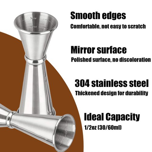 Jigger for Bartending, Cocktail Jigger 2 oz 1 oz with Measurements Inside, 304 Stainless Steel Jigger, bar Accessories, Cocktail Measuring Cup, Silver