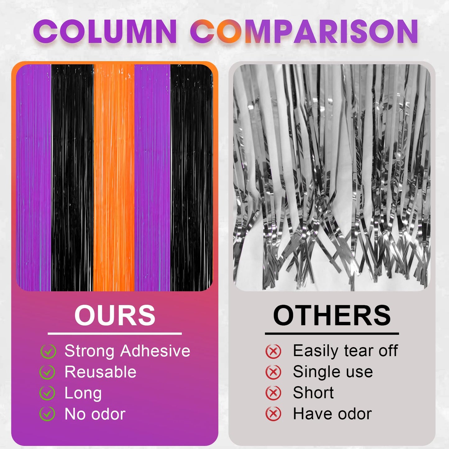 Voircoloria 3 Pack 3.3 x 8.2 ft Halloween Foil Fringe Backdrop Curtains, Tinsel Streamers Party Decorations, Fringe Backdrop