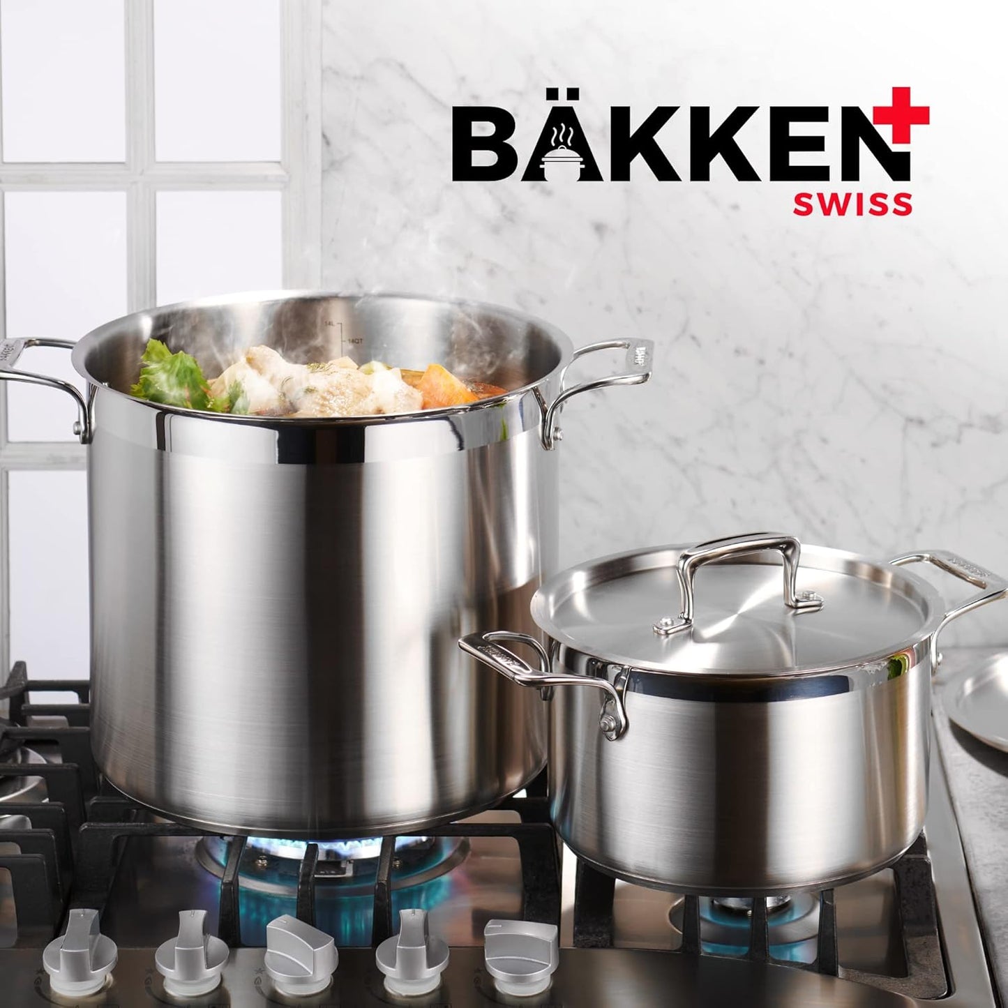 Stainless Steel Stockpot - 24 Quart Durable 18/8 Steel with Impact-Bonded Base & Riveted Handles